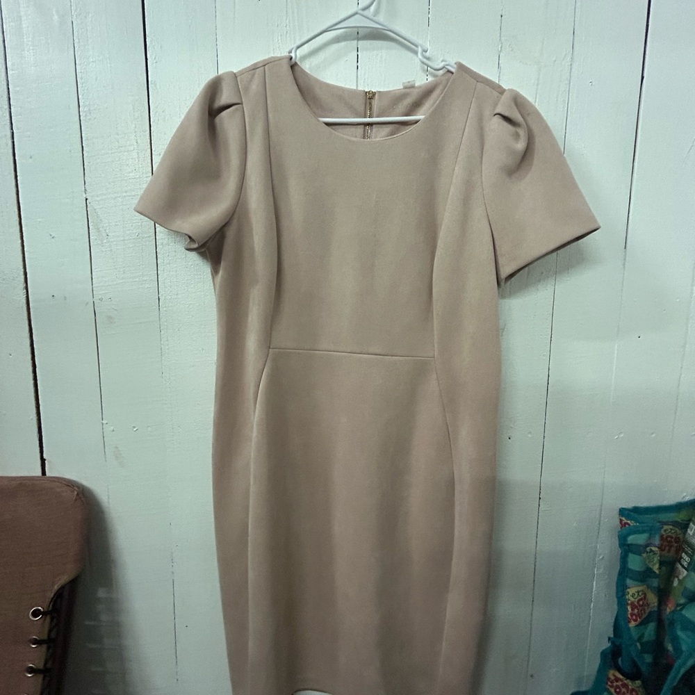 Calvin Klein Tan Short Sleeve Suede Sheath Dress